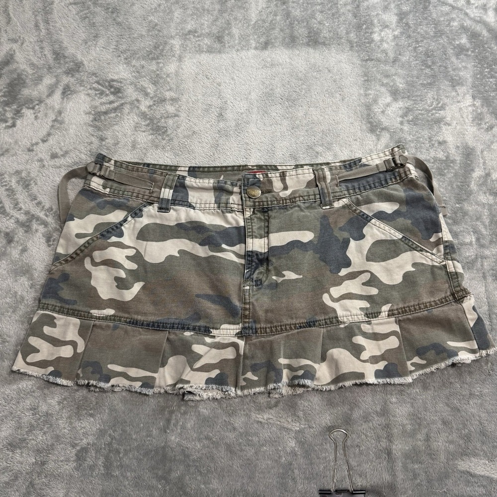 Mossimo Denim Vintage 2000s Y2k Camo Low Rise Micro Mini Skirt Sz 13 Grunge Rave